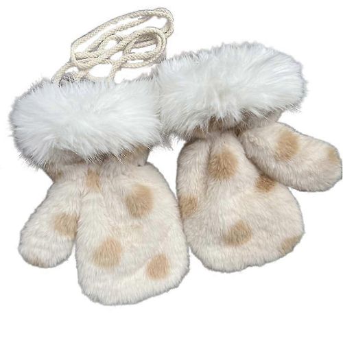 Polka Dot Fausse Fourrure Moufles Coupe-Vent Gants D'hiver Pour Les Femmes, Chaud, Élégant, Taille Unique, Matière Souple, Idéal Pour Le Froid