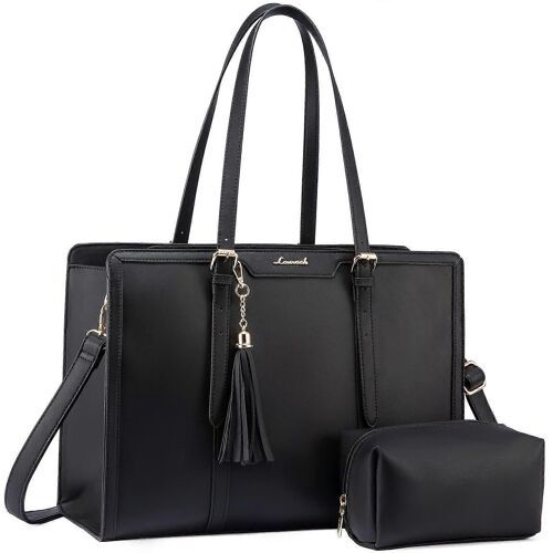 Ordinateur portable Sac à main Grand Sac Fourre-tout pour les Femmes, 17.3 Pouces Noir Sac Ordinateur, Design Classique et Élégant, Matériau Durable
