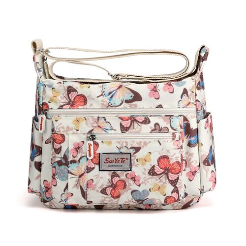 Sac À Bandoulière Pour Femmes En Nylon Sac De Messager Avec De Multiples Poches De Voyage Léger Épaule De Sac À Main De Papillons Colorés