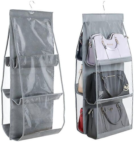 Sac à main Organisateur de Rangement Sac, 6 Poche Tissu Non-Tissé de Conception, de Gris 35x83cm/13.8x32.7 Pouces