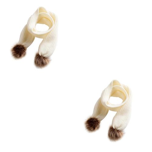 De Longues Tricoté Hiver, Écharpe Ensemble, Acrylique, Dessin Animé Châle Avec Ballon Et Col En Fourrure, 2pcs Chunky Tricot Design