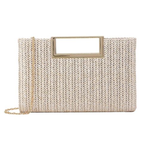 Les femmes de Paille d'Embrayage Sac Tressé Poignée, Beige Raphia Été d'Épaule de Sac pour la Plage et les Sorties Occasionnelles