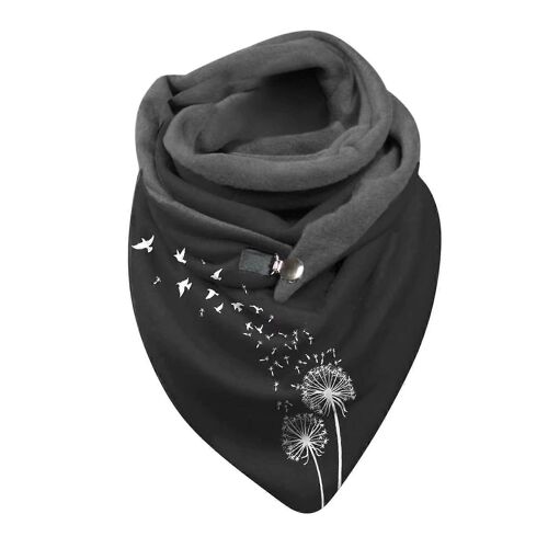 Femmes Tricot Plaid Triangle Foulard Avec Une Frange Et Bouton, Hiver Au Chaud Écharpe Châle Noir