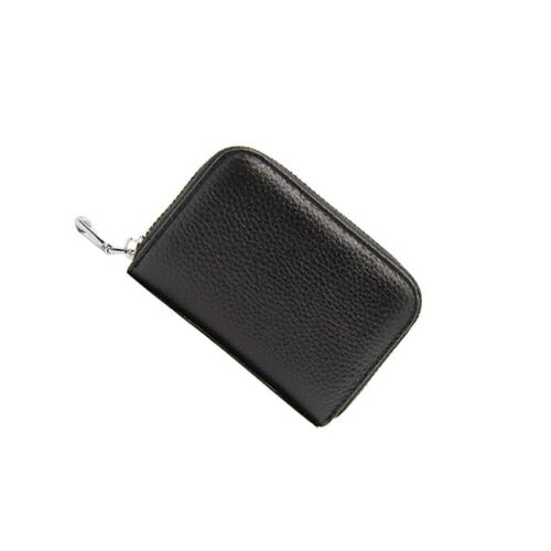 Womens Wallet Titulaire De La Carte En Cuir Véritable Porte-Monnaie Noir En Cuir De Vachette Changement De Poche De Poche De Trésorerie Sac Unisexe