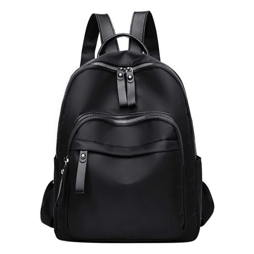 2025 Femmes à la Mode de l'École Sac à dos, Solide Tissu de Couleur, de Grande Capacité, Bandoulière Réglable, Double fermeture à Glissière, Sac d'ordinateur Portable, Taille unique Noir
