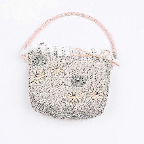 Les Filles Tissés À La Main Sac De Fleur De Dentelle Sac À Main En Rotin, Paille, Les Enfants Les Enfants De Bohème De Vacances À La Plage