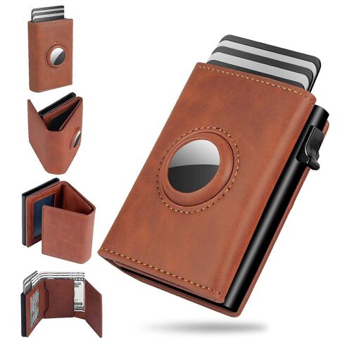 Porte-monnaie pour AirTag pour les Hommes, Cuir Véritable RFID Blocage Slim Wallet, Pop-Up Card case, 14 Capacité de la Carte, la Trésorerie Logement, la Fenêtre d'identification