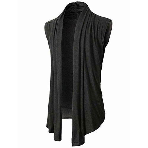 Hommes Slim Fit Cardigan Sans Manches Débardeur Léger Vintage Gilet Xxl Gris Foncé Respirant À Volants Col Châle Drapé Cap