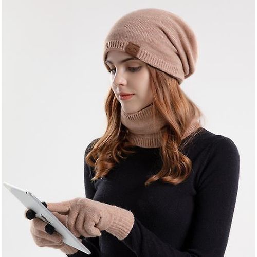 Chapeau Tricoté Hiver Des Femmes Bonnet Echarpe Gants Costume Trois-Pièces Les Femmes De La Mode Nouvelle Arrivée Couleur Unie Épaissi Casquette Cache-Oreilles