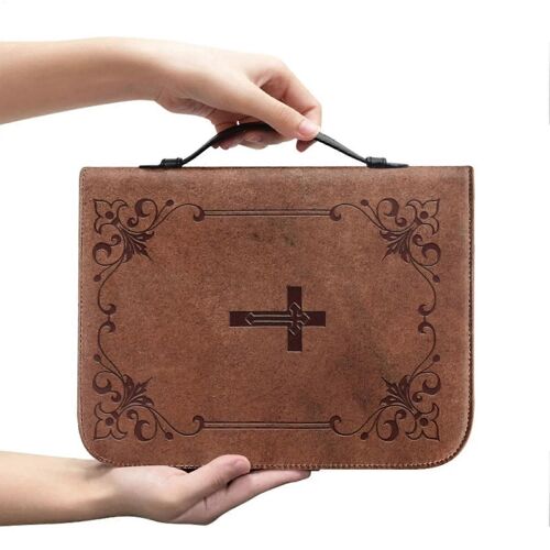 Bible Manches pour la Femme - SIMILI Cuir Vintage Bible Cas Avec Poignée Et fermeture à Glissière, Unisexe XL Église de la Taille de la Bible Transporteur