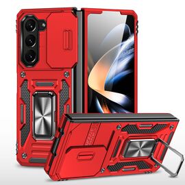 Coque pour Samsung Z Fold 5,Étui Housse Samsung Z Fold 5,multi-angle adjustment use Ring Kickstand,Car Holder with strong magnetic,anti-shock and anti-falling - Rouge
