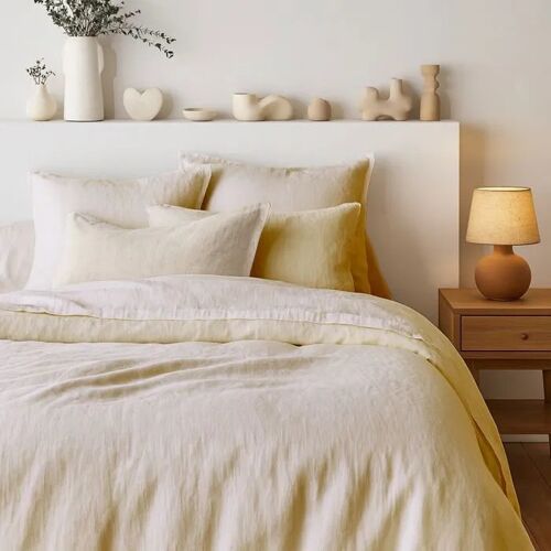 Tendance Perso - Parure De Couette 100% Pur Lin Couleur Beige - Housse De Couette 240x260 Cm Et 2 Taies 63x63 Carrées, Lin Prélavé