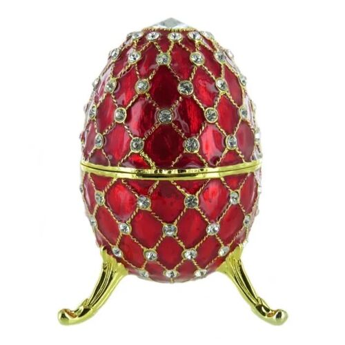 Oeuf écrin musical rouge de style Fabergé en émail avec dorures et cristal supérieur pour Pâques - Lettre à Elise (Beethoven)