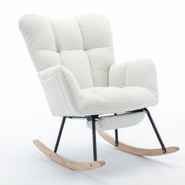 Fauteuil à bascule moderne rembourrage tissu teddy repose-pieds extensible blanc