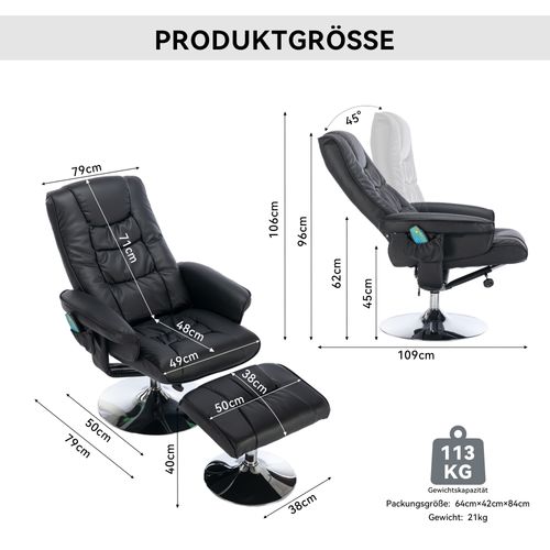 Fauteuil relax massage rembourrage pu ottomane repose-pieds massage 5 points salon chambre noir
