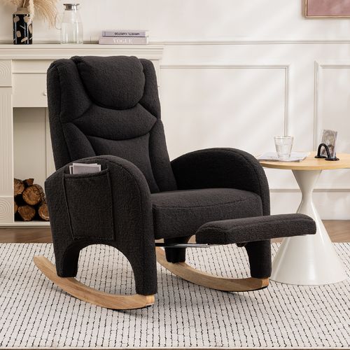 Fauteuil à bascule relax salon accoudoirs rembourré appoint chambre teddy gris foncé capacité 110 kg