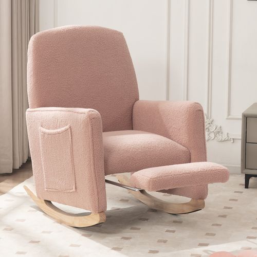 Fauteuil à bascule repose-pieds relax ottomane intérieur dossier haut salon teddy rose