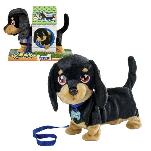 Peluche interactive teckel - Bizak - Waggles - Marche et aboie - Remue la queue - Très douce - 30x16x26 cm - Polyester