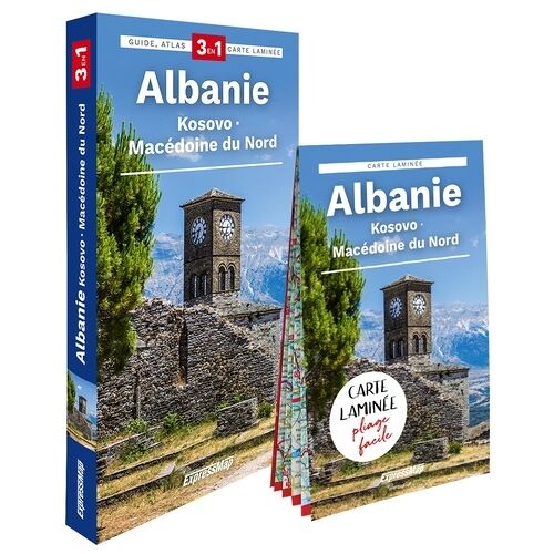 Albanie, Kosovo, Macédoine Du Nord - Guide + Atlas + Carte Laminée 1/300 000