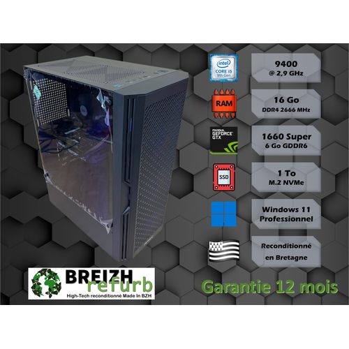 PC Gamer Intel Core i5-9400 6 Coeurs - 2.9 Ghz - Ram 16 Go - SSD 1 To - GTX 1660 Super