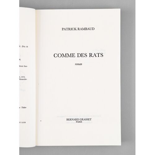 Comme Des Rats. Roman [ Livre Dédicacé Par L'auteur À Maurice Druon ]