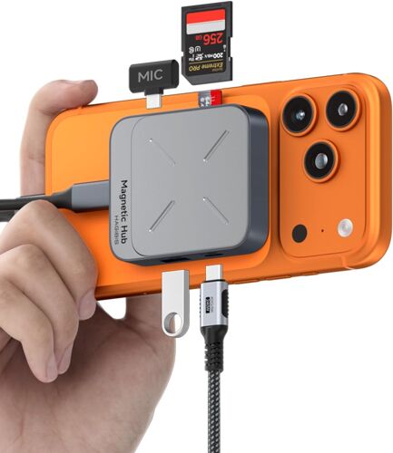 JGD-Hub USB-C Magnétique avec MagSafe pour iPhone 16/15 Pro Max, Station d¿Accueil 6-en-1 Type-C avec Lecteur de Cartes SD4.0/Micro SD4.0, 100W PD, USB-C 10Gbps, AUX(TC100S)
