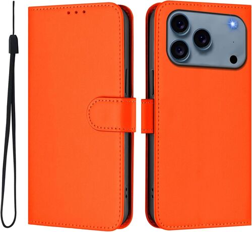 LORANKA-Coque pour iPhone 17 Pro Housse en Cuir PU Etui à Rabat Pochette de Portefeuille Emplacements Cartes Étui de Protection pour iPhone 17 Pro. Orange YBP1