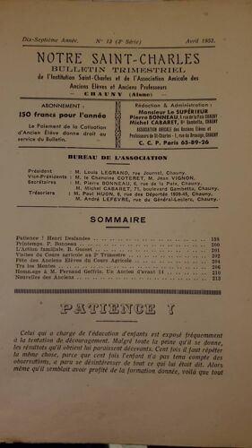 Notre Saint Charles Bulletin Trimestriel De L'Institution St Charles Chauny Avril 1952