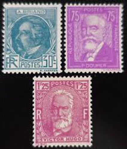 Célébrités : Aristide Briand, Pau Doumer, Victor Hugo Série Complète Année 1933 N° 291 292 293 Yvert Et Tellier Luxe