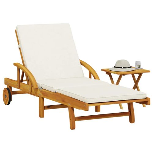 Prolenta Premium - Chaise Longue Avec Coussin Et Table Bois D'acacia Massif