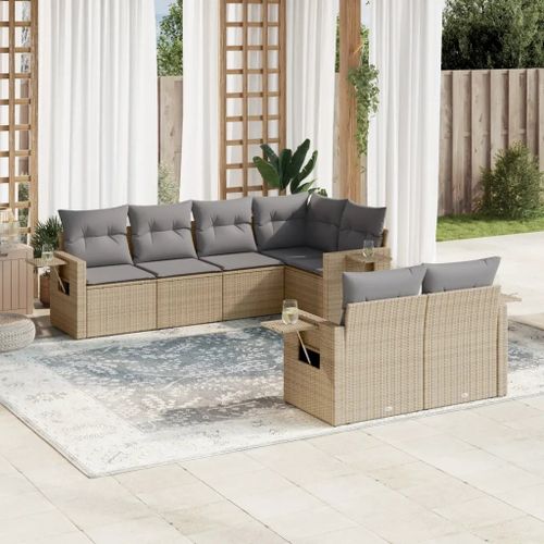 Prolenta Premium - Salon De Jardin Avec Coussins 7 Pcs Beige Résine Tressée
