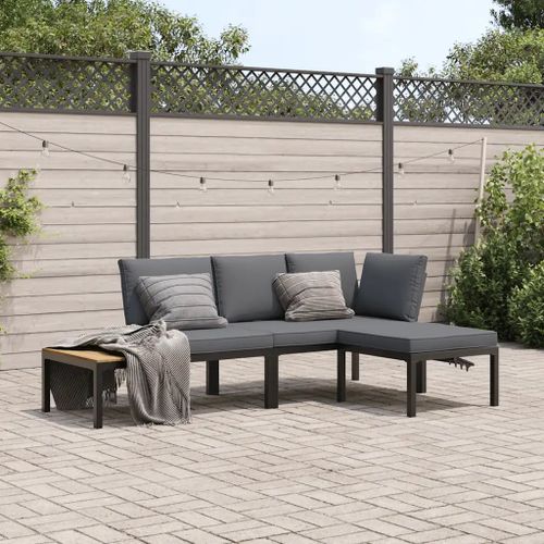 Prolenta Premium - Salon De Jardin 3 Pcs Avec Coussins Noir Aluminium