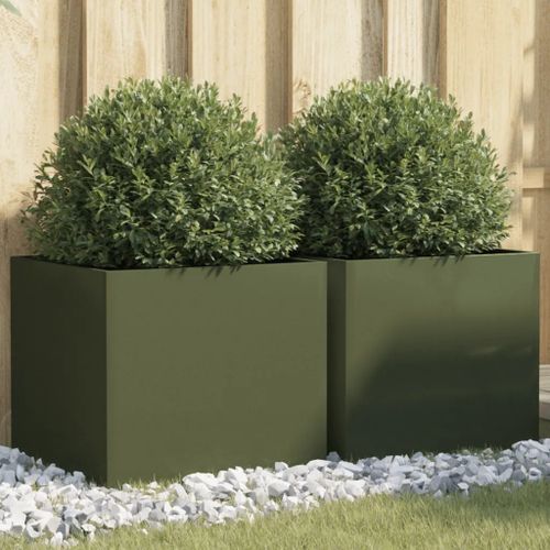Prolenta Premium - Jardinières 2 Pcs Vert Olive 42x40x39 Cm Acier