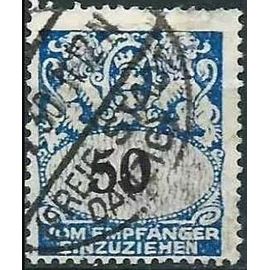 Allemagne, Ville Libre De Dantzig / Gdansk 1923, Beau Timbre Taxe - Lions Entourant Les Armes De La Ville, 50pf. Bleu, Oblitéré, Tbe -
