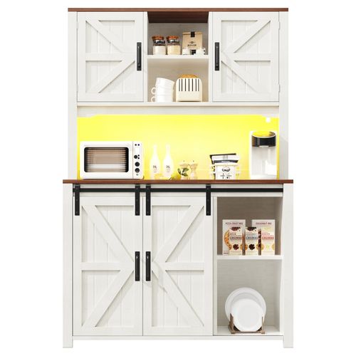 Meubles de cuisine (115 × 40 × 174,7 cm), buffets hauts, armoires de cuisine avec portes coulissantes et éclairage LED , blanc