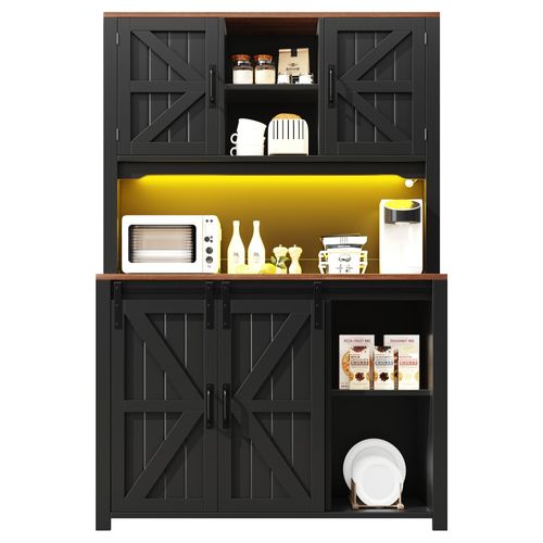 Meubles de cuisine (115 × 40 × 174,7 cm), buffets hauts, buffets, meubles de cuisine avec portes coulissantes et éclairage LED,noir