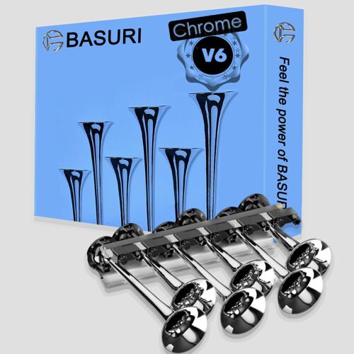 Basuri Chrome Baby Shark 6.0 | Klaxon Musical 12v/24v | 26 Sons | 135 Db | Camion / Tracteur / Bus / Suv