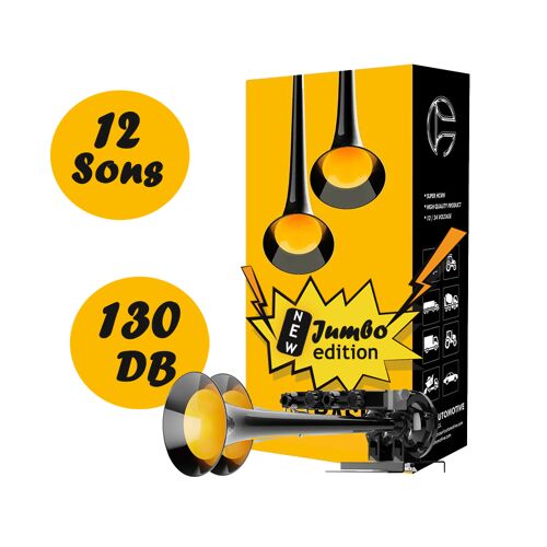 Basuri Jumbo | Klaxon Musical 12v/24v | 12 Sons | 135 Db | Camion / Bus / Véhicules Lourds