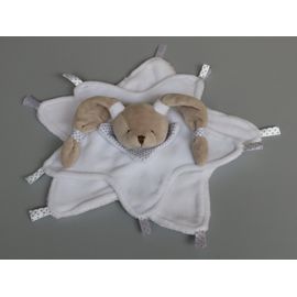 Doudou et Compagnie lapin plat blanc étoiles beige gris