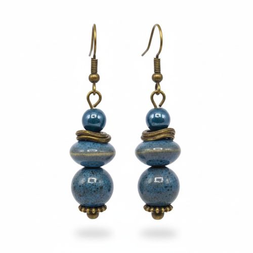 Boucles D'Oreilles Céramique Bleu - Le Charme De L'Artisanat Français - Bijoux Femme - Cadeaux Boho Chic