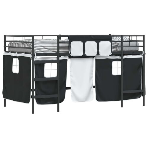 vidaXL Cadre de Lit Mezzanine pour Enfants avec Rideaux Noir