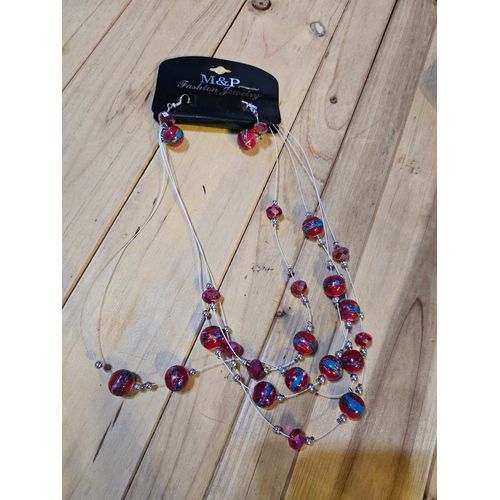 Ensemble De Collier Et Boucles D'Oreilles Rouge Multicolores M&P Fashion Jewlery