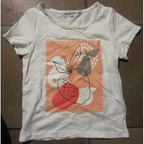 T Shirt Blanc Taille 6 Ans Motifs Fruits Pomme Poire Mangue