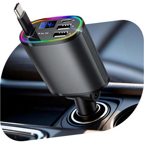 4 en 1 Chargeur Allume Cigare USB C, 78W Rétractable Charge Rapide Chargeur Voiture avec USB-C/USB-A, Prise Ajustable, Voyage Car Accesoire pour iPhone 16/15/14/13/Galaxy/Android, Gris
