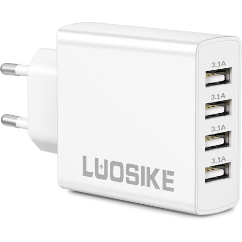 JGD-Chargeur USB-A Multiple, 4-Port Prise Secteur USB 5V/3.1A pour Écouteurs Kindle Smart Watch iPhone Samsung iPad, 15.5W Multiprise Embout Chargeur Bloc Multi Adaptateur Alimentation Double Rapide