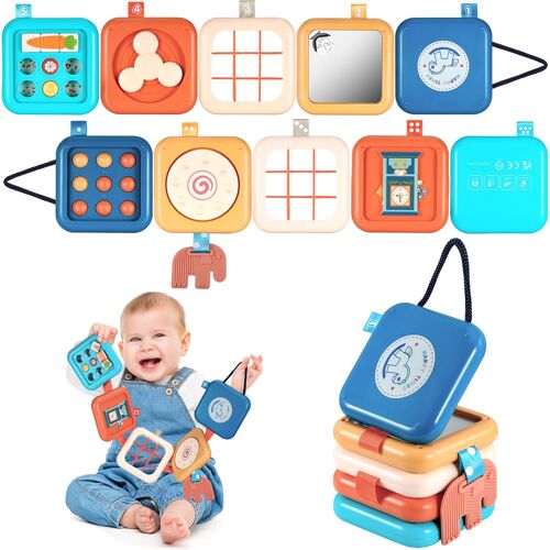 KALANKA-Cube d'activité bébé, Jouet Bebe, Busy Board Jouet Montessori Âge 1 an, Sensoriels Jouets Enfant, Jouet Montessori 8 en 1, Sensoriels Enfant Cadeau pour Filles & Garçons 1 2 3 Ans