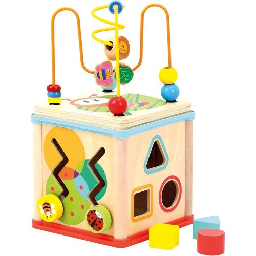 JGD-World of Toys Cube Moteur avec Horloge, Jouet pour Enfants à partir de 1 an (Jouet en Bois avec 5 Options de Jeu différentes, favorise la motricité, Design adapté aux Enfants), Multicolore