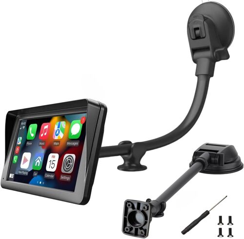 Support à Ventouse pour écran Carplay avec Vis, Bras en Alliage d'aluminium Réglable à 360° de 11,8 Pouces de Long, Support pour Pare-Brise et Tableau de Bord avec Disque Adhésif