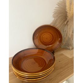 Vintage Lot De 6 Magnifiques Assiettes Creuses Marron Miel Luneville 