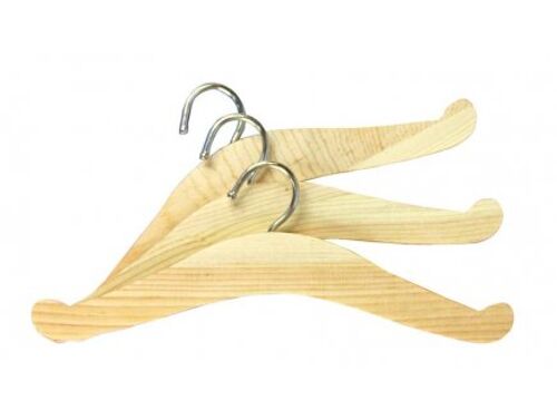 Lot 3 cintres en bois pour vetements poupee 38/45 cm, 16x5cm - Accessoire armoire, penderie - Set pour tenue poupon et carte